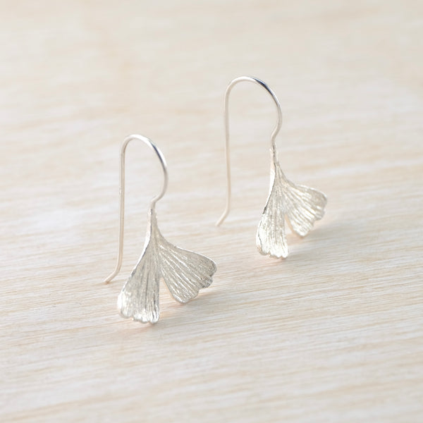 Sterling Silver 'Ginkgo Leaf' Earrings by JB Designs.