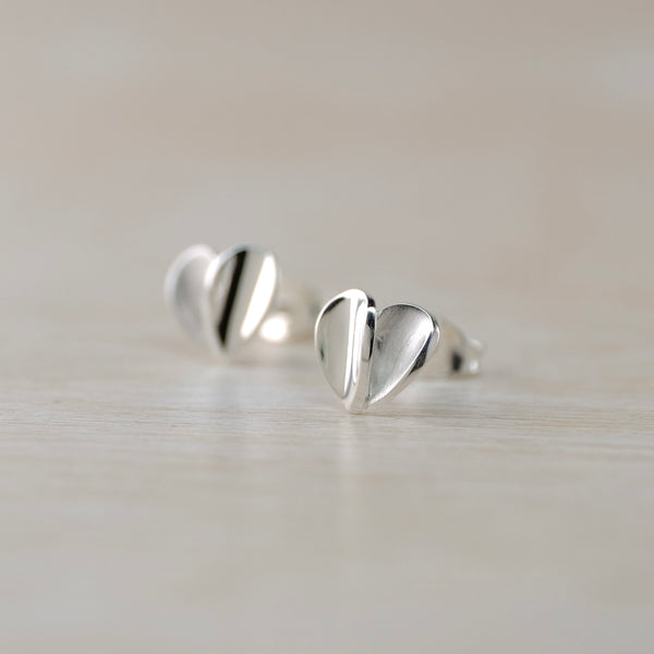 Satin and Polished Silver Heart Stud Earrings by JB Designs.