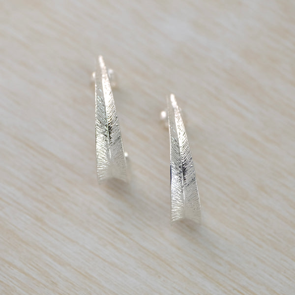 Sterling Silver Textured Curved Leaf Earrings