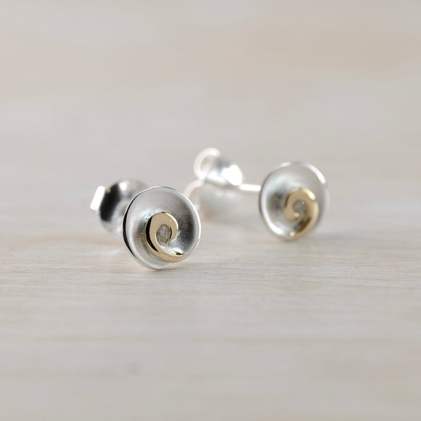 Satin Silver, 9ct Gold and Diamond Stud Earrings by JB Designs.