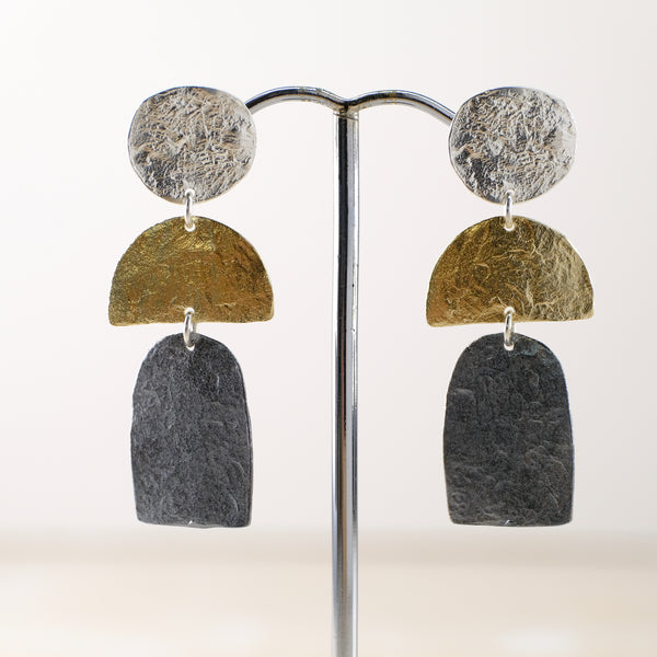 Triple Drop Sterling Silver and Gold Plated Disc Earrings by JB Designs.