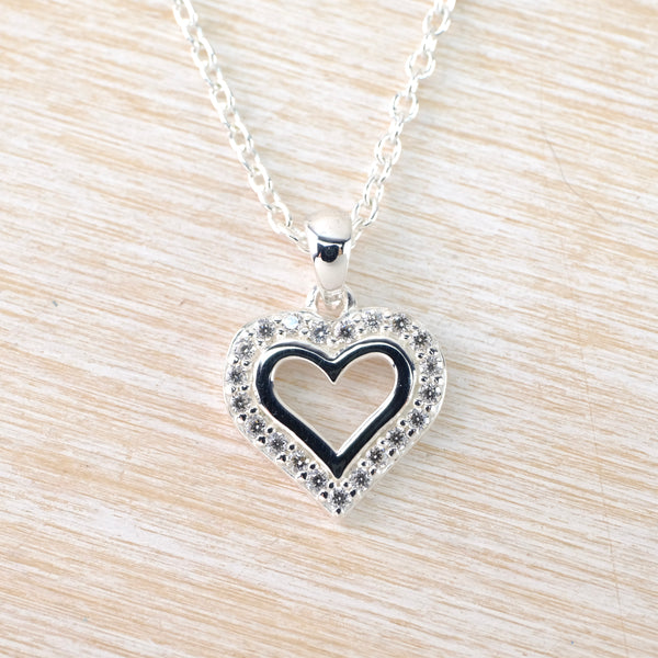 Heart Sterling Silver and Pavé Set CZ Pendant.