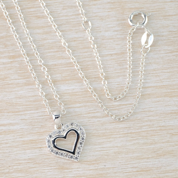 Heart Sterling Silver and Pavé Set CZ Pendant.