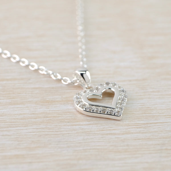 Heart Sterling Silver and Pavé Set CZ Pendant.
