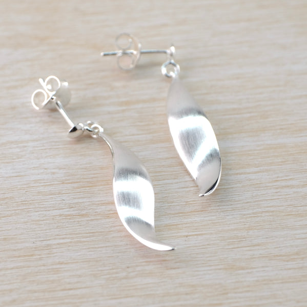 Satin Silver 'Leaf' Drop Earrings by JB Designs.