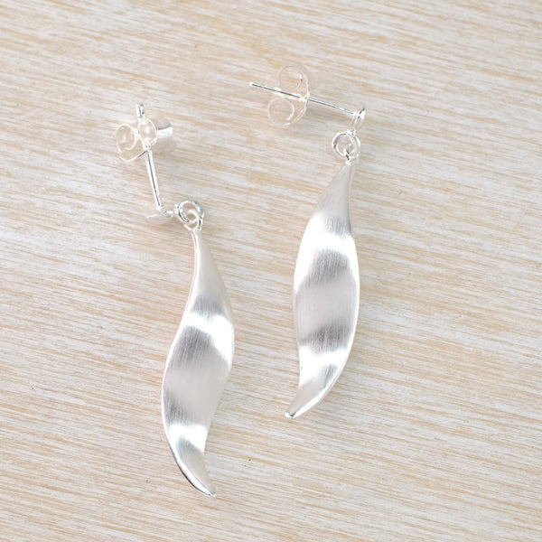 Satin Silver 'Leaf' Drop Earrings by JB Designs.