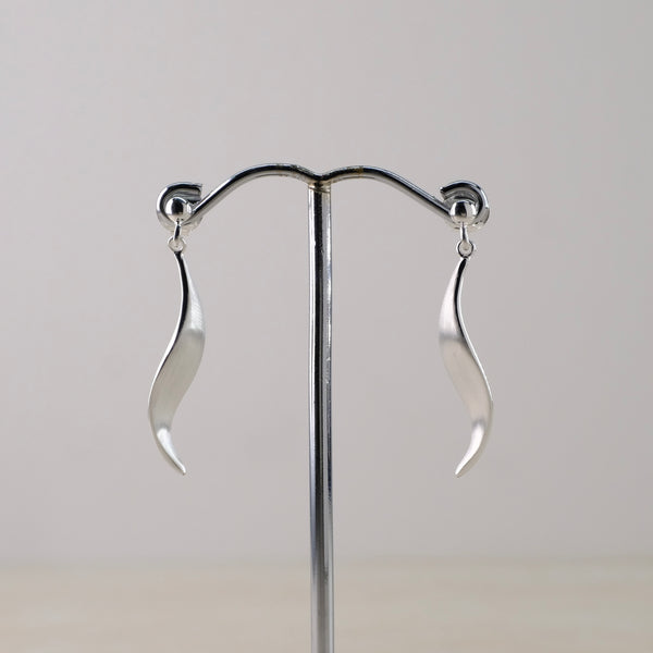 Satin Silver 'Leaf' Drop Earrings by JB Designs.