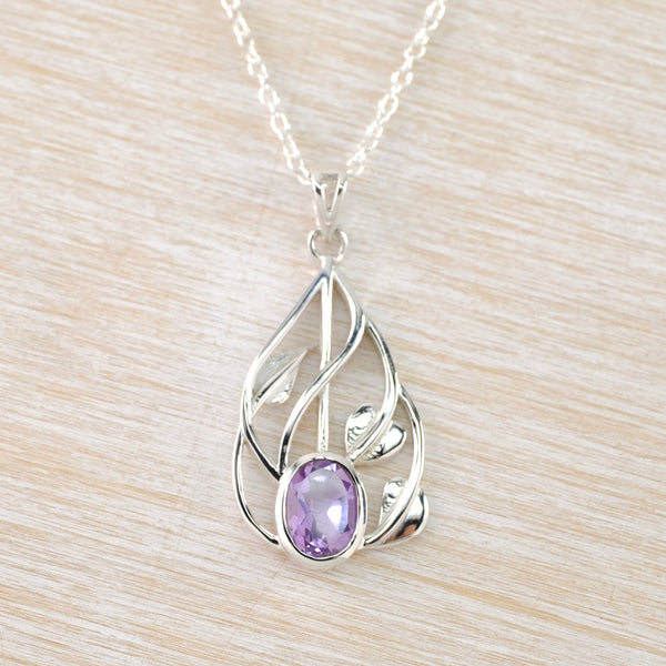 Amethyst and Sterling Silver Mackintosh Inspired Pendant.