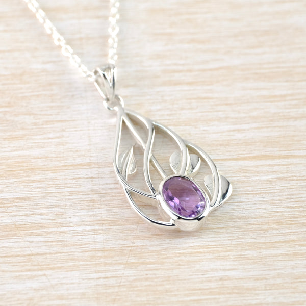 Amethyst and Sterling Silver Mackintosh Inspired Pendant.
