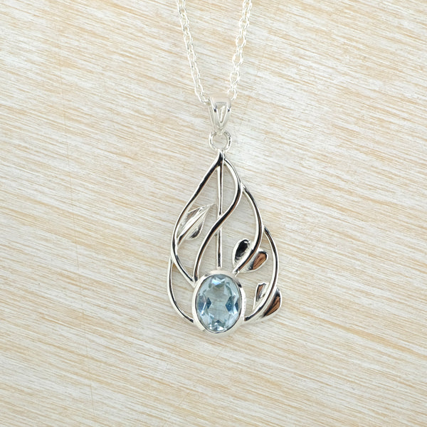 Charles Rennie Mackintosh Style Silver And Blue Topaz Pendant