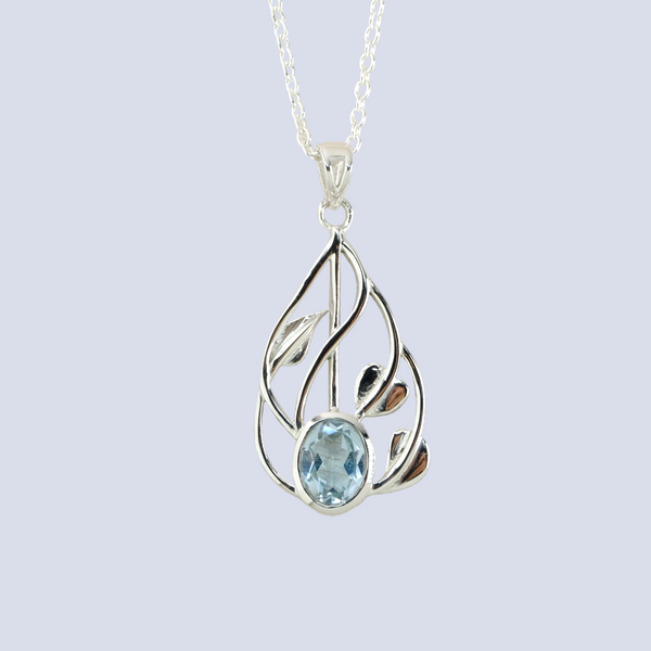 Charles Rennie Mackintosh Style Silver And Blue Topaz Pendant