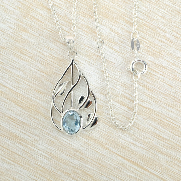 Charles Rennie Mackintosh Style Silver And Blue Topaz Pendant