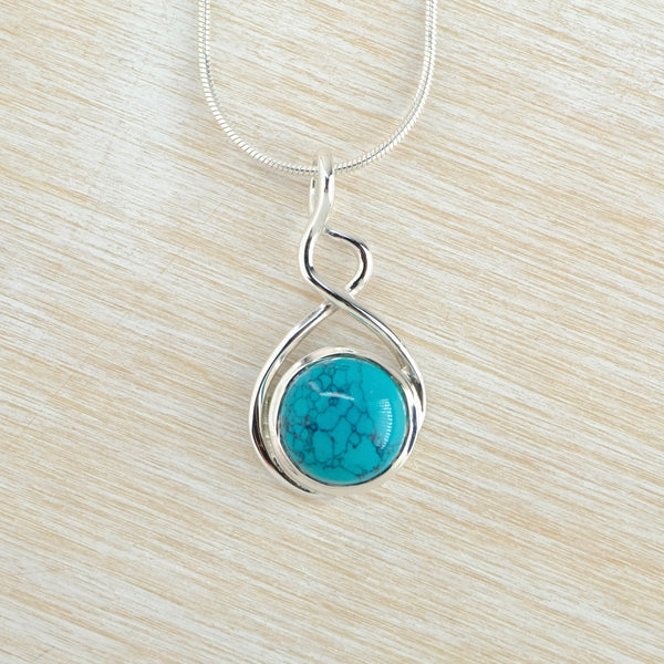 Silver Twist and Turquoise Pendant.