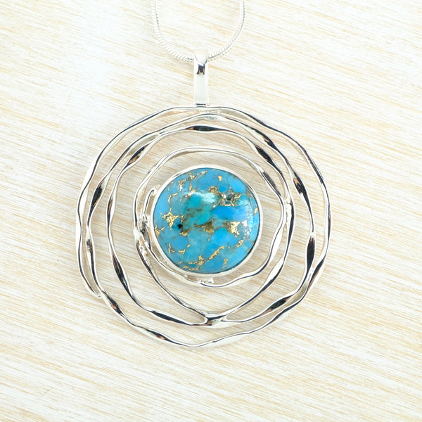 Silver Swirl and Blue Mojave Turquoise Pendant.
