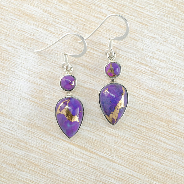 Double Stone Silver and Purple Mojave Turquoise Earrings.