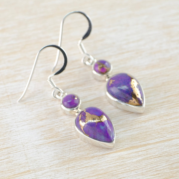 Double Stone Silver and Purple Mojave Turquoise Earrings.