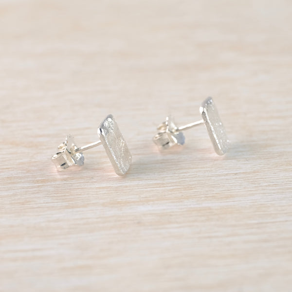 Textured Rectangular Sterling Silver Stud Earrings.