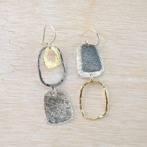 Silver and Gold Plated Asymmetrical Earrings by JB Designs.