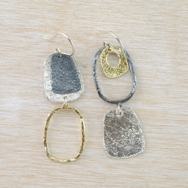 Silver and Gold Plated Asymmetrical Earrings by JB Designs.