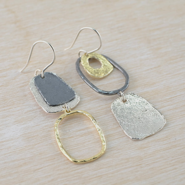 Silver and Gold Plated Asymmetrical Earrings by JB Designs.