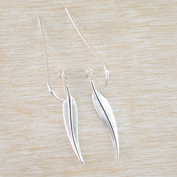 Slim Silver 'Leaf' Drop Earrings by JB Designs.
