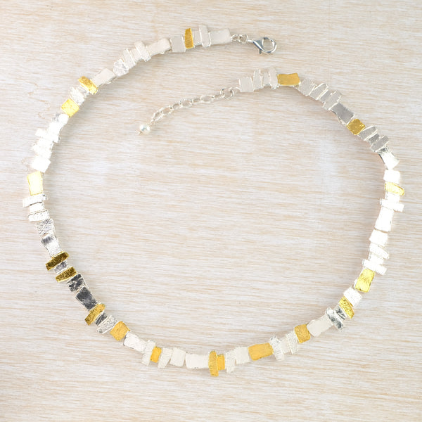 Satin Silver and Gold Plated Geometric Linked Necklace by JB Designs.