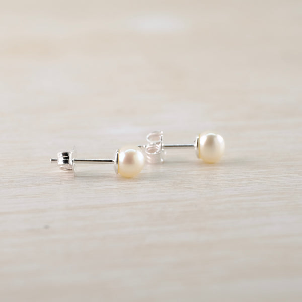 Simple Round Fresh Water Pearl Stud Earrings by JB Designs