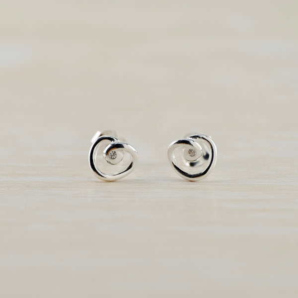 Silver and CZ Looped Heart Outline Stud Earrings by JB Designs.