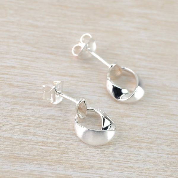 Circular Satin and Polished Silver Stud Earrings by JB Designs.