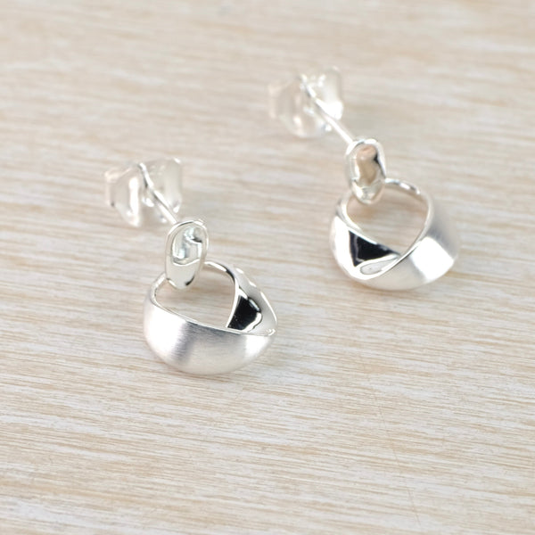 Circular Satin and Polished Silver Stud Earrings by JB Designs.