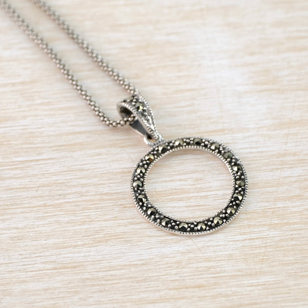 Circular Marcasite and Silver Pendant.