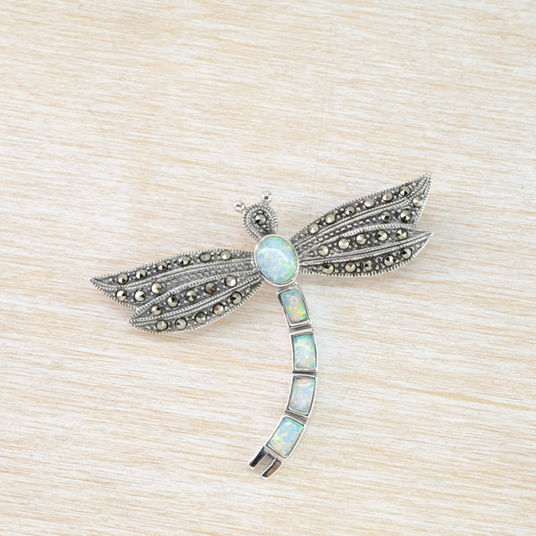 Marcasite and Opalite Dragonfly Design Brooch.