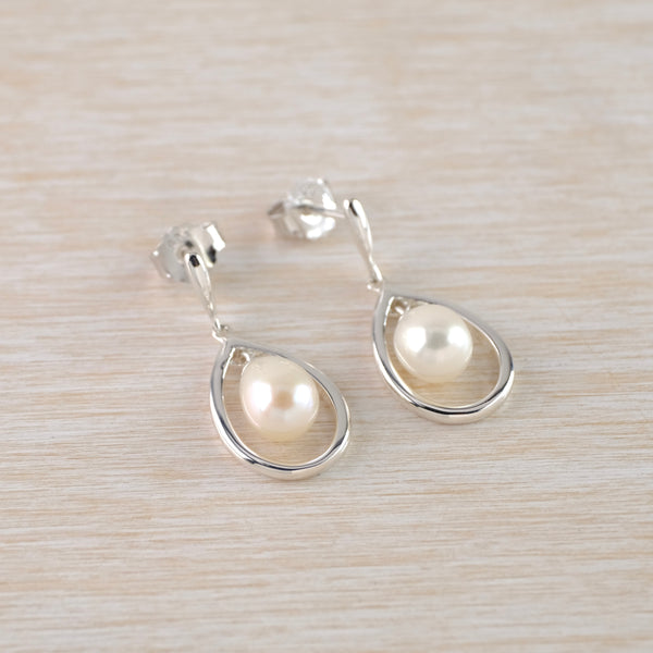 Sterling Silver and Pearl Drop Earrings by JB Designs.