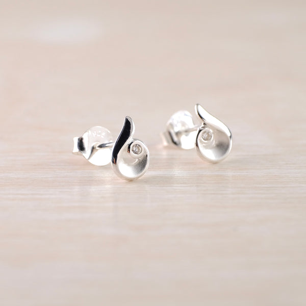 Satin Silver and Cz Semi Swirl Stud Earrings by JB Designs.