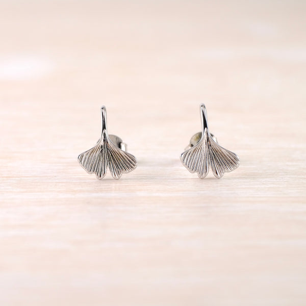Sterling Silver 'Ginkgo Leaf' Stud Earrings by JB Designs.