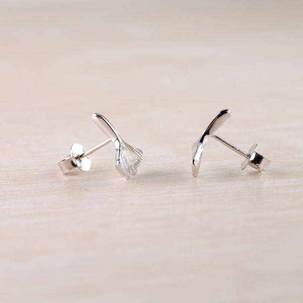 Sterling Silver 'Ginkgo Leaf' Stud Earrings by JB Designs.