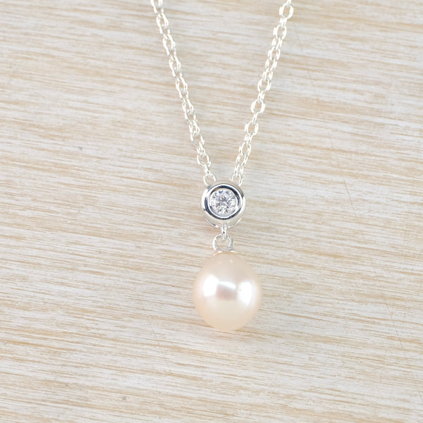 Silver, Pearl and CZ  Pendant by JB Designs.