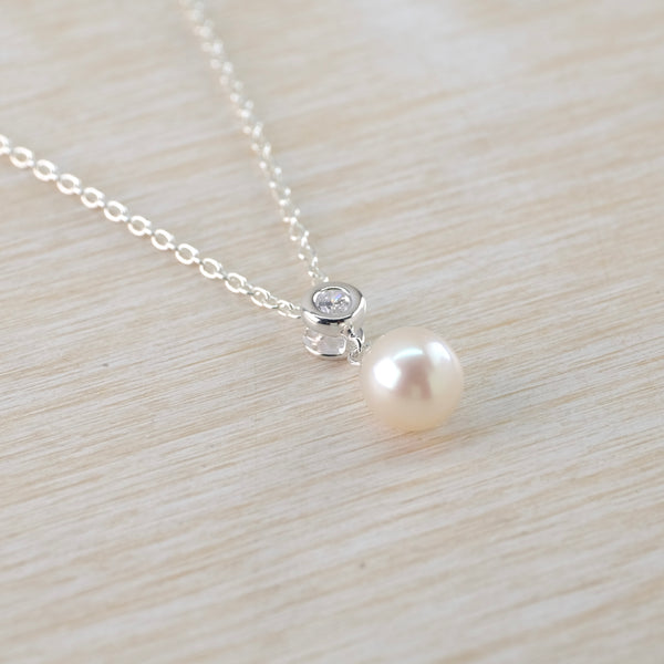 Silver, Pearl and CZ  Pendant by JB Designs.