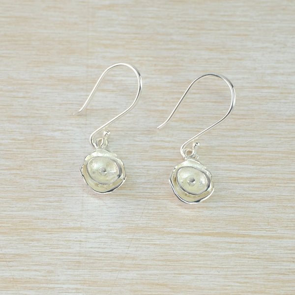 Brushed, Textured Double Circular Silver Drop Earrings by JB Designs.