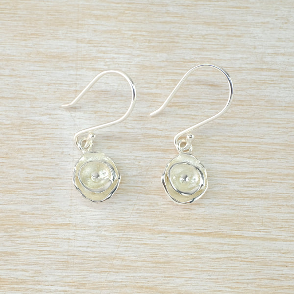 Brushed, Textured Double Circular Silver Drop Earrings by JB Designs.