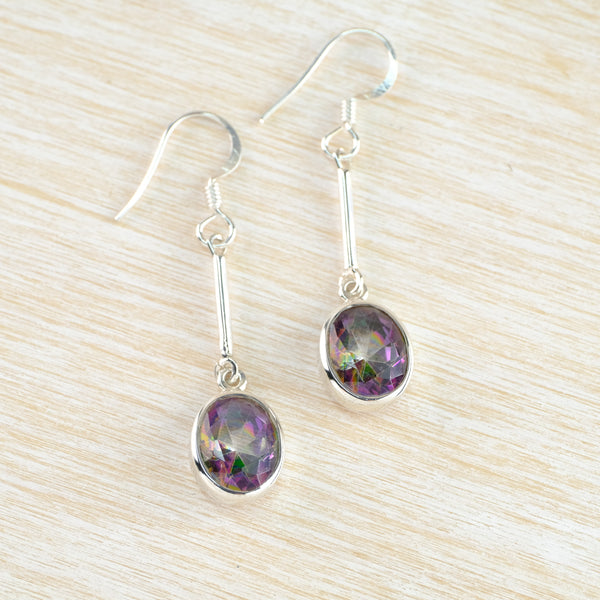 Oval Mystic Topaz on a Silver Stem Drop Earrings.