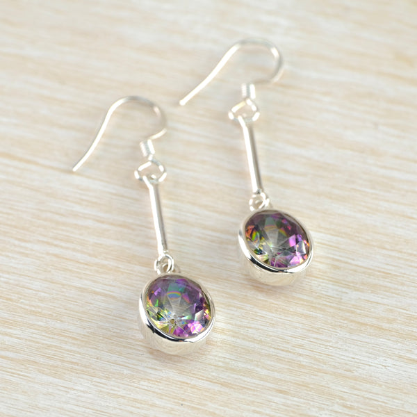 Oval Mystic Topaz on a Silver Stem Drop Earrings.