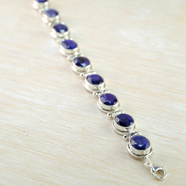 Heavyweight Silver and Sapphire Quartz Bracelet.