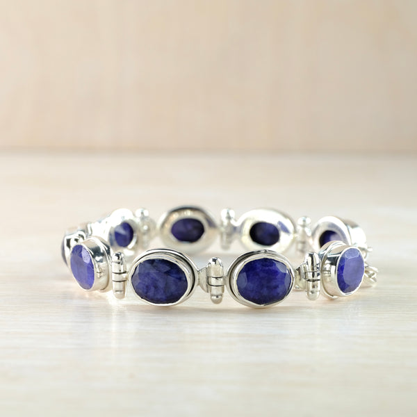 Heavyweight Silver and Sapphire Quartz Bracelet.
