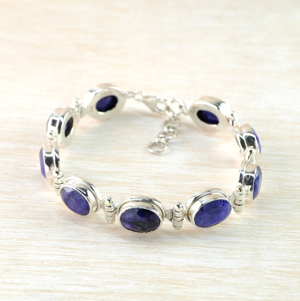 Heavyweight Silver and Sapphire Quartz Bracelet.