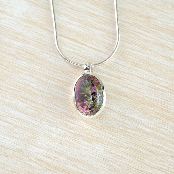 Oval Silver and Mystic Topaz Pendant.