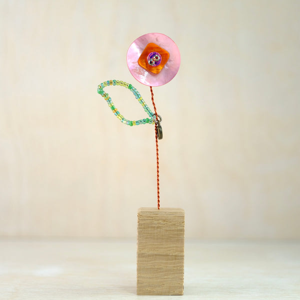 Bead and Button Single Bloom in Oak Block.