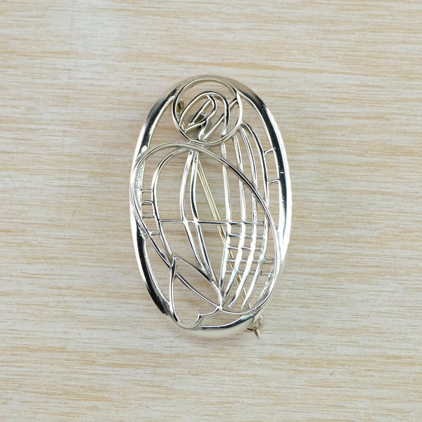 Oval Vintage Sterling Silver Charles Rennnie Mackintosh Inspired Brooch.