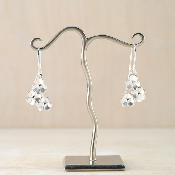 Satin Silver Flower Drop Earrings by JB Designs.