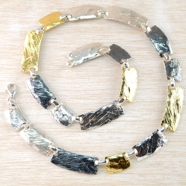 Satin Silver and Gold Plated Statement Necklace by JB Designs.